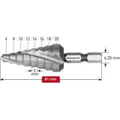 Stupňovitý vrták o průměru 6-20 mm