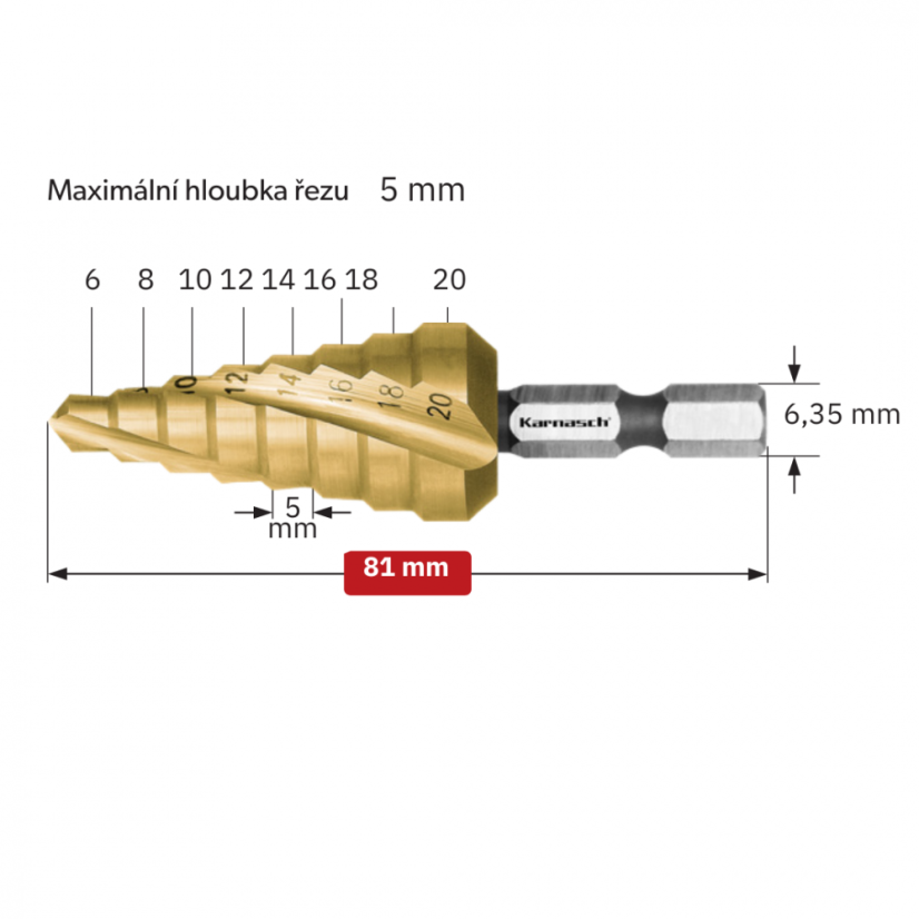 Stupňovitý vrták povlakovaný o průměru 6-20 mm