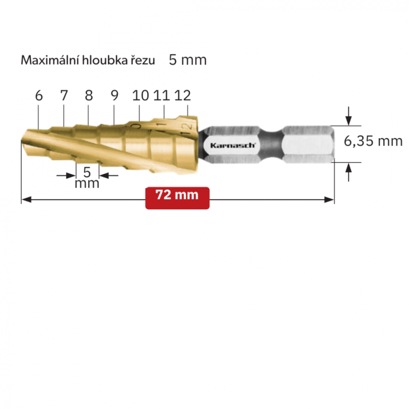 Stupňovitý vrták povlakovaný o průměru 6-12 mm