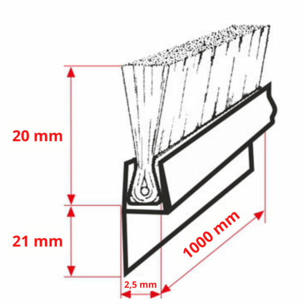 Samolepící těsnící kartáčová lišta na dveře PVC, délka 1 m