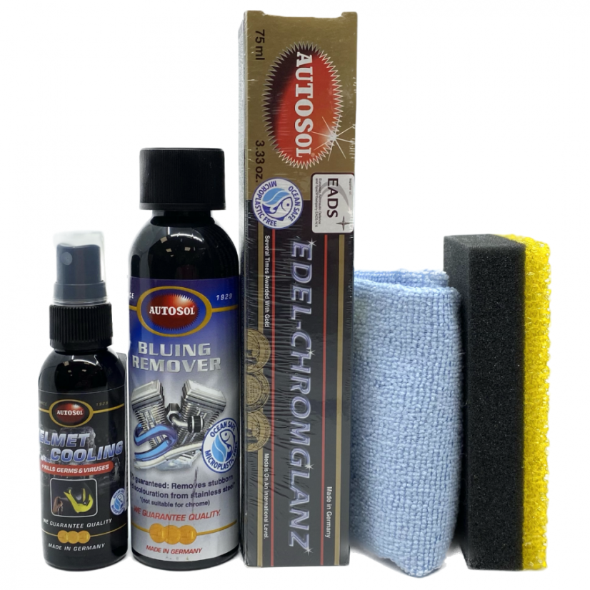 Výhodná dárková sada na výfuk motorky: čistič Bluing Remover a pasta Metal Polish