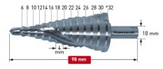 Stupňovitý vrták o průměru 6-30 mm